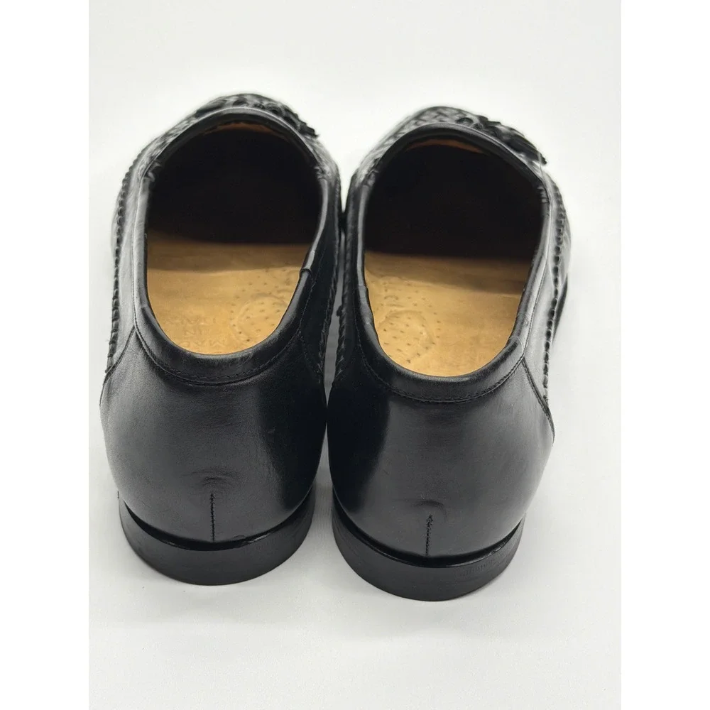 Santoni Mens Black Woven Leather Tassel Loafers Made‎ in Italy 11 B